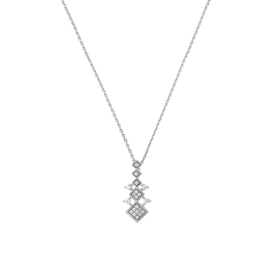 Dainty Rhombus & Round Diamond Gold Necklace Set