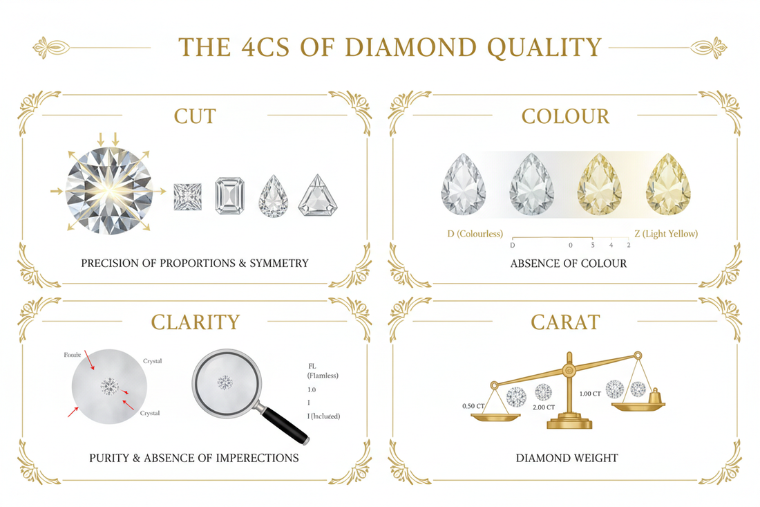 The 4cs: Cut, Colour, Clarity, and Carat