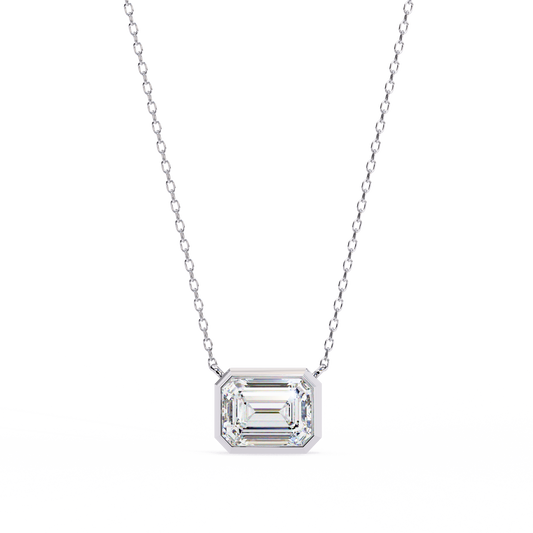 Emerald Cut Diamond Pendant Necklace – Minimalist Bezel Setting in Gold