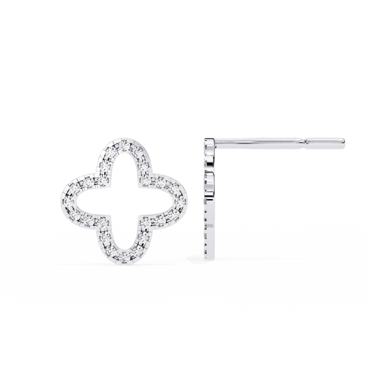 14K Gold Diamond Quatrefoil Stud Earrings – Elegant Clover Design