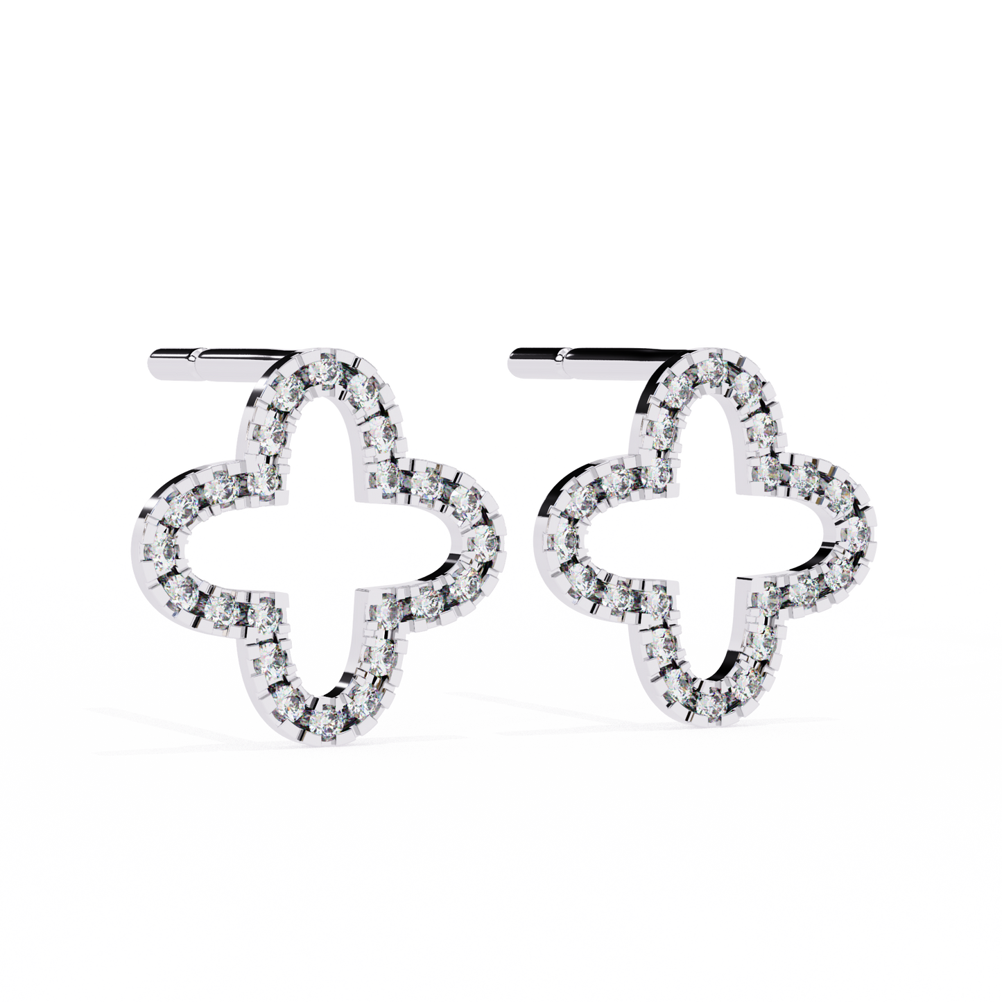 14K Gold Diamond Quatrefoil Stud Earrings – Elegant Clover Design