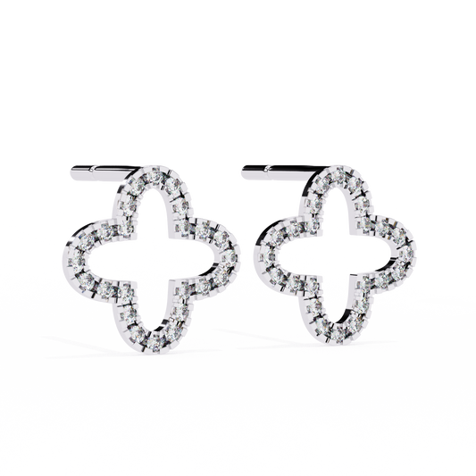 14K Gold Diamond Quatrefoil Stud Earrings – Elegant Clover Design