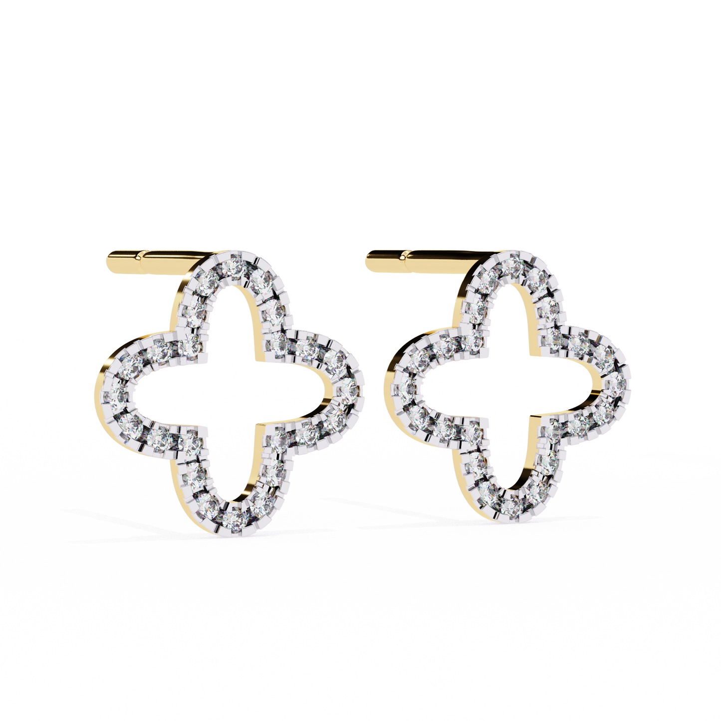 14K Gold Diamond Quatrefoil Stud Earrings – Elegant Clover Design