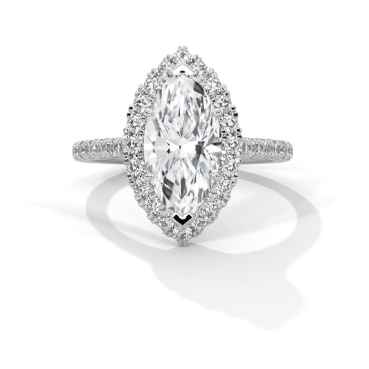 1.40 Carat Marquise Lab Grown Diamond Halo Engagement Ring | 1ct Center Stone & 0.40ct Side Diamonds | 14K White, Yellow, or Rose Gold | IGI Certified