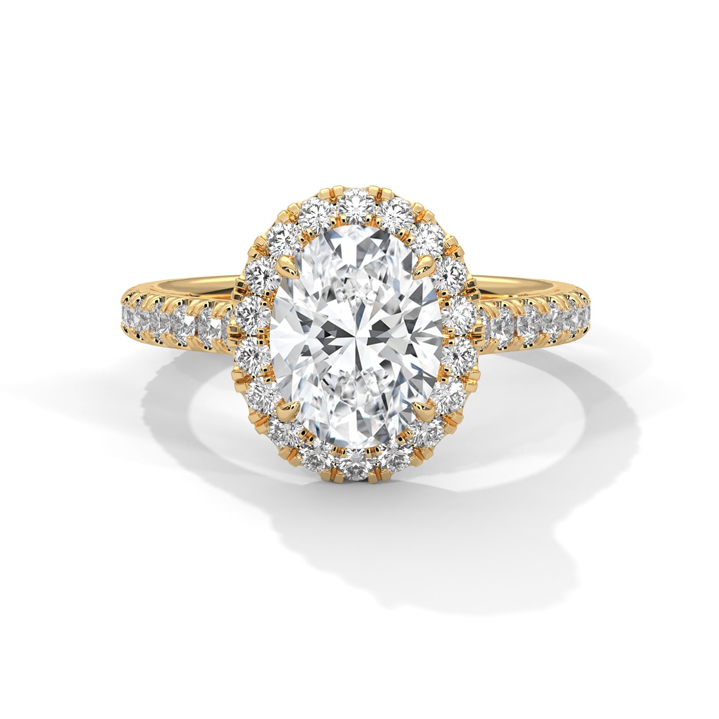 Oval Cut Diamond Halo Ring – 14K Gold Engagement Ring with Accent Diamonds