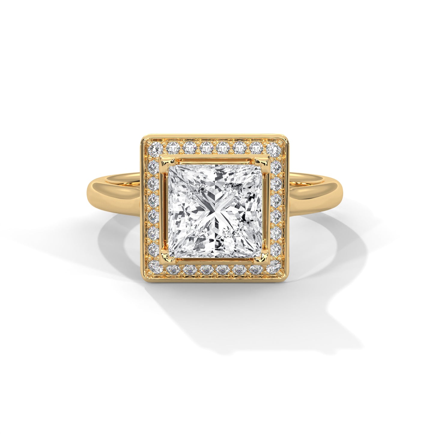 1.25 Carat Halo Princess Cut Diamond Ring in 14K Gold | IGI Certified