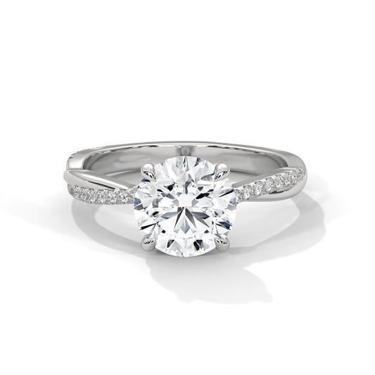 Classic Round Solitaire with Pavé Split Shank – 14K Gold