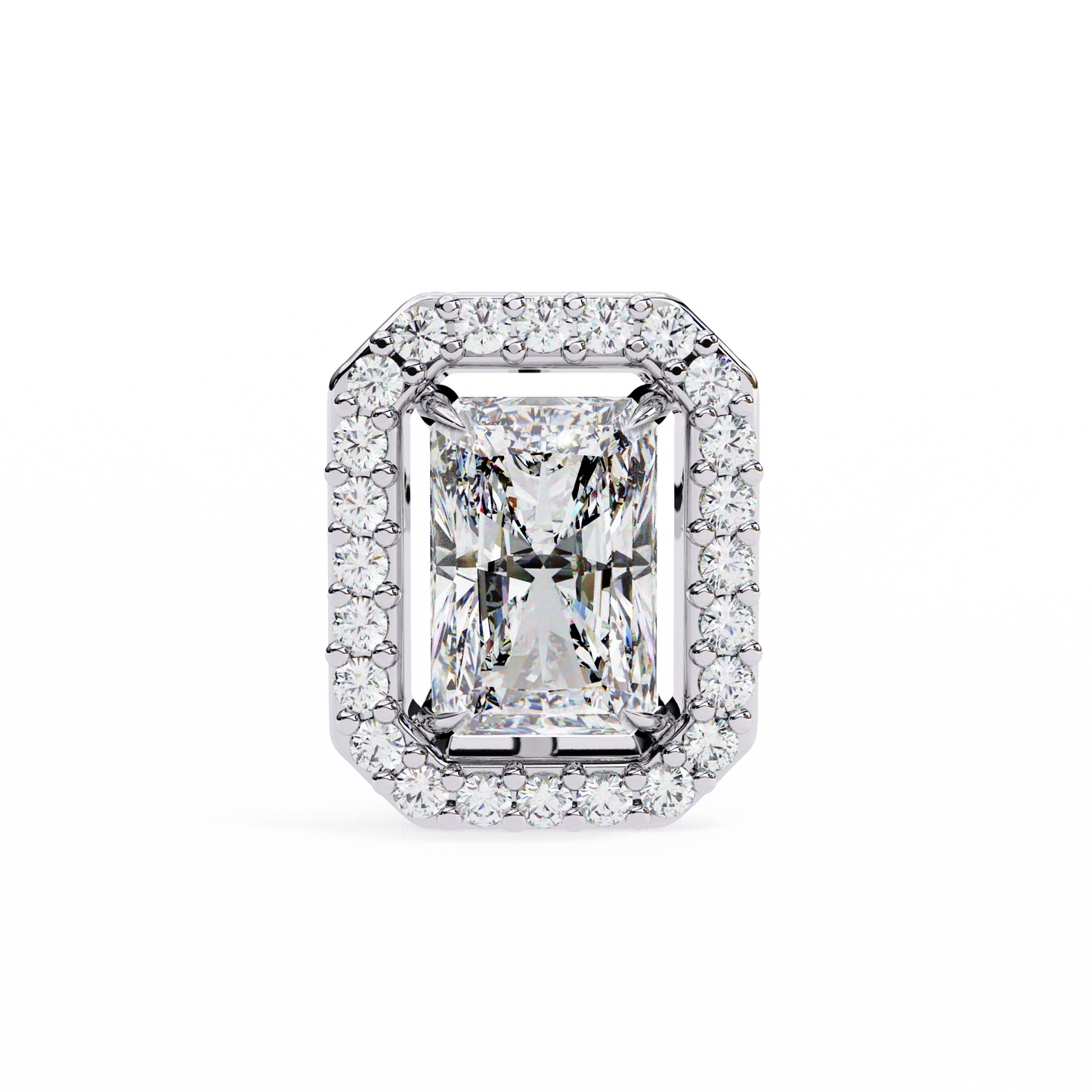 14K Gold Radiant Cut Diamond Halo Stud Earrings – 2 Carat Total Weight