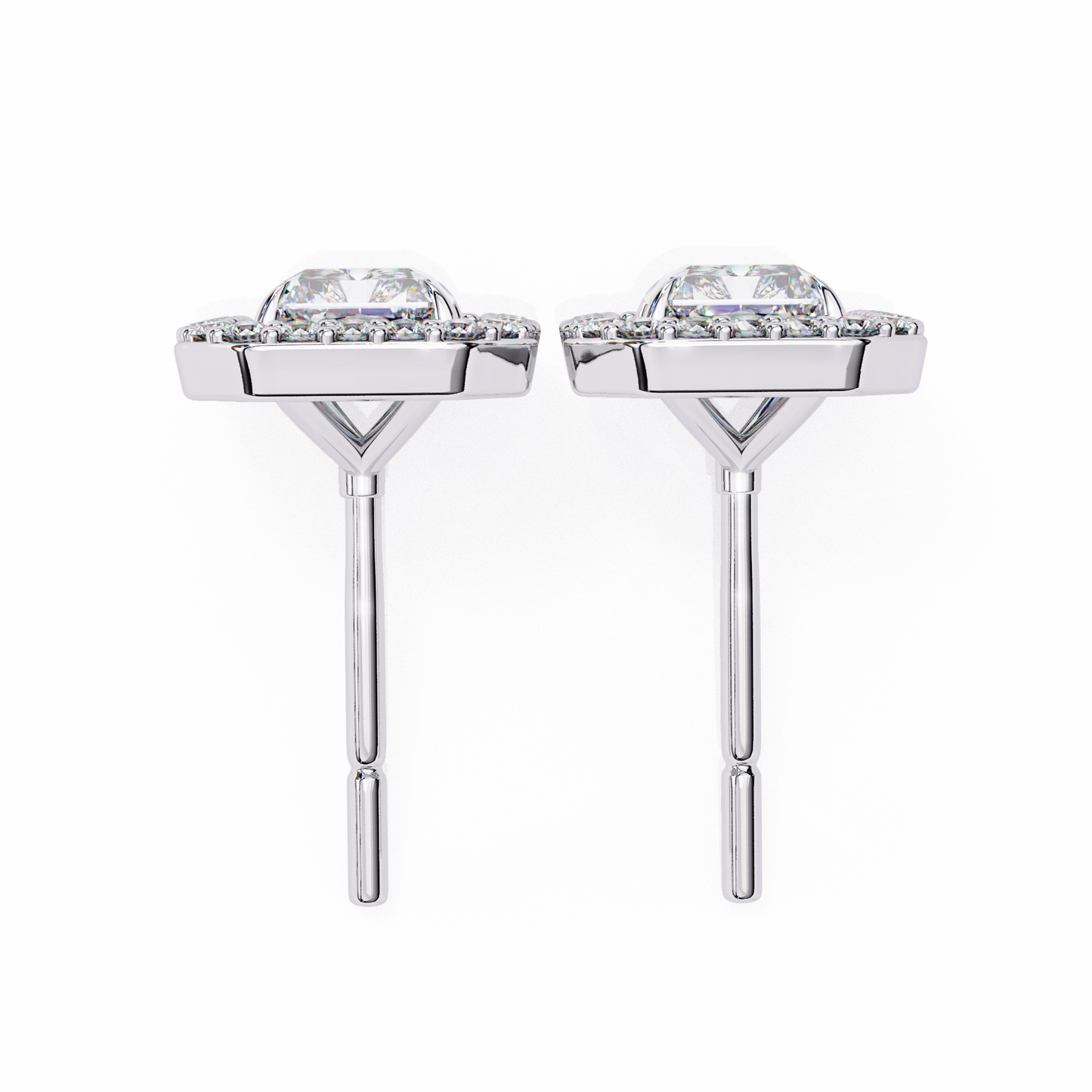 14K Gold Radiant Cut Diamond Halo Stud Earrings – 2 Carat Total Weight