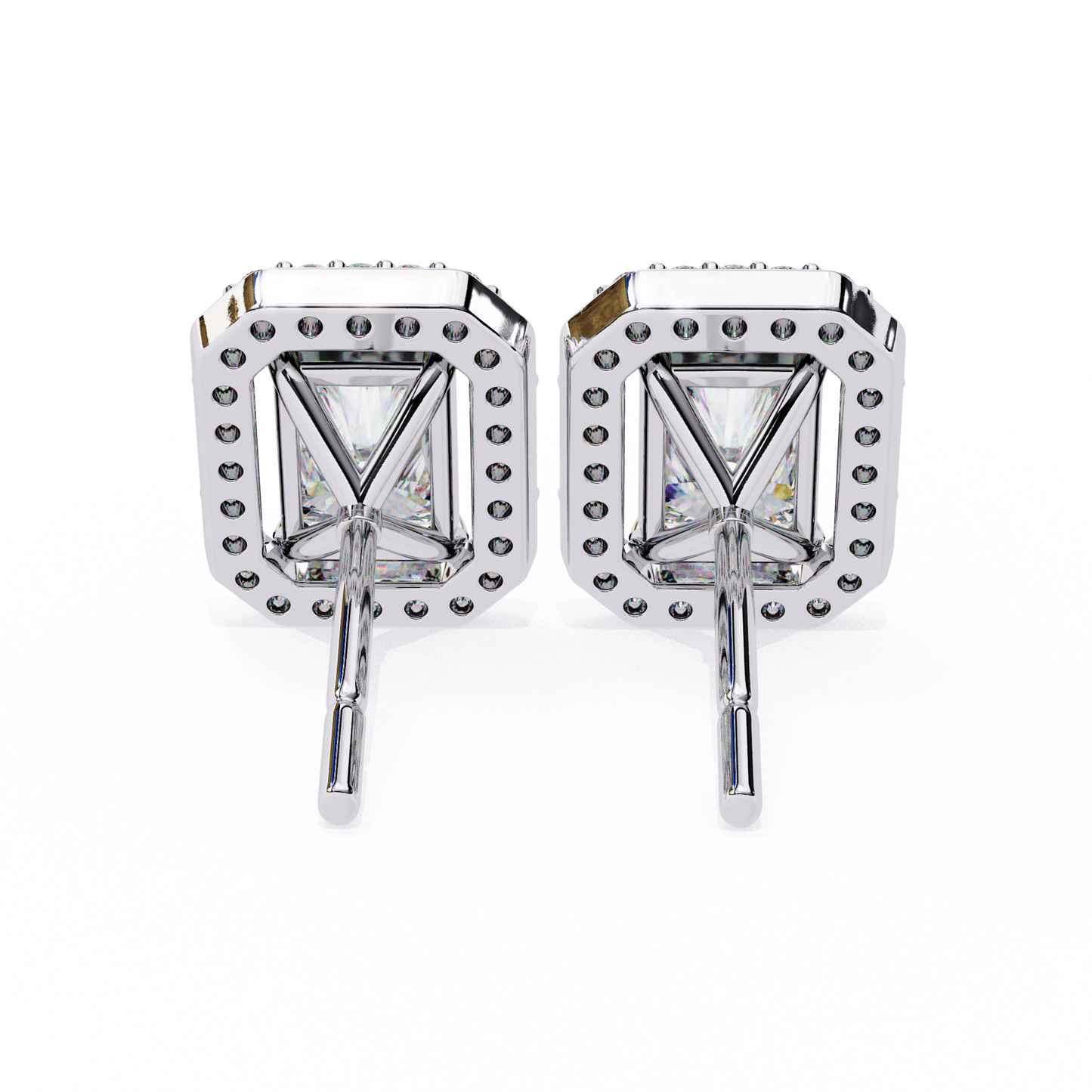 14K Gold Radiant Cut Diamond Halo Stud Earrings – 2 Carat Total Weight