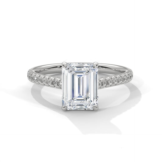 Emerald Cut Diamond Engagement Ring with Diamond Band – 14K Gold
