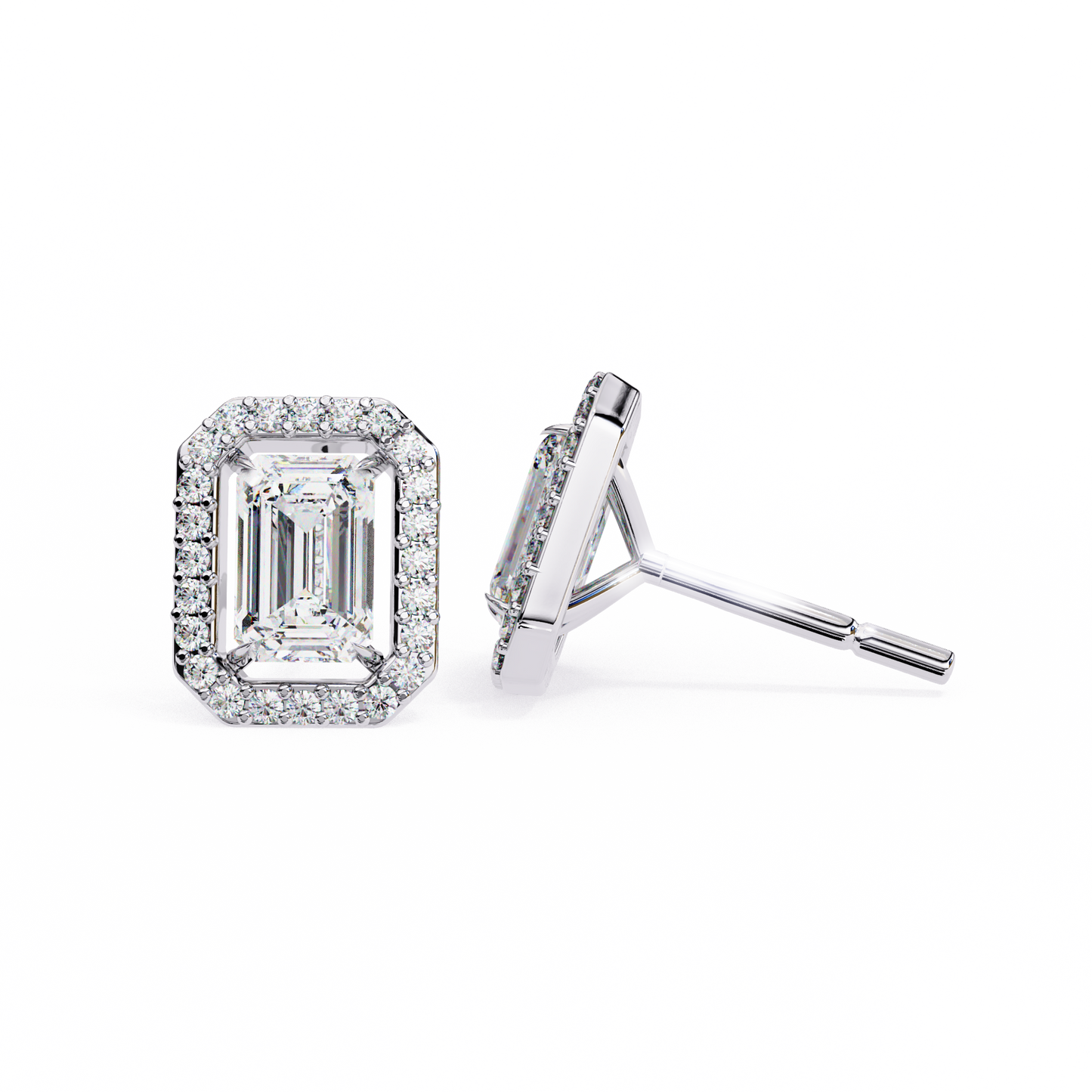 14K Gold Emerald Cut Diamond Halo Stud Earrings – 1.80 CTW Statement Sparkle