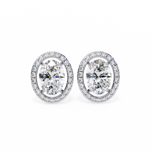 14K Gold Oval Cut Diamond Stud Earrings – 0.90 CT Center Stones, 2.00 CTW Brilliance