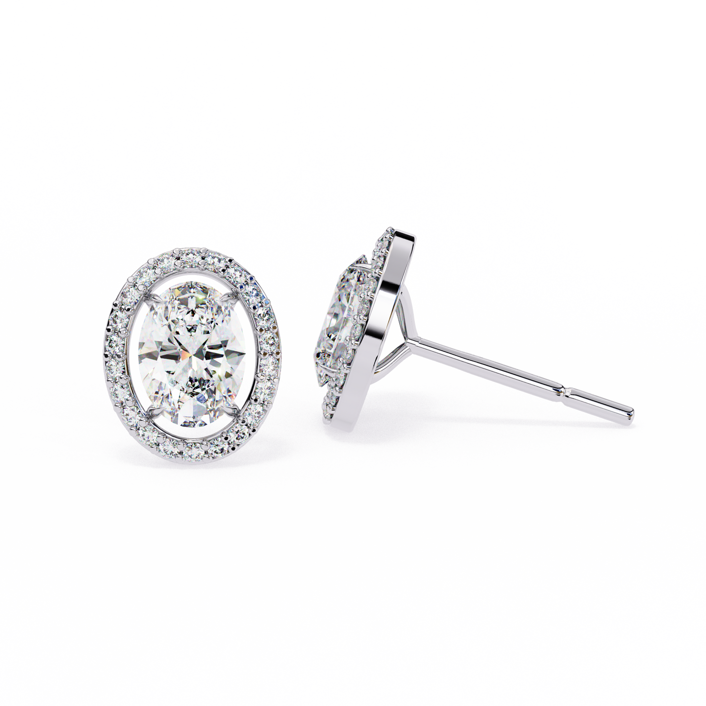 14K Gold Oval Cut Diamond Stud Earrings – 0.90 CT Center Stones, 2.00 CTW Brilliance