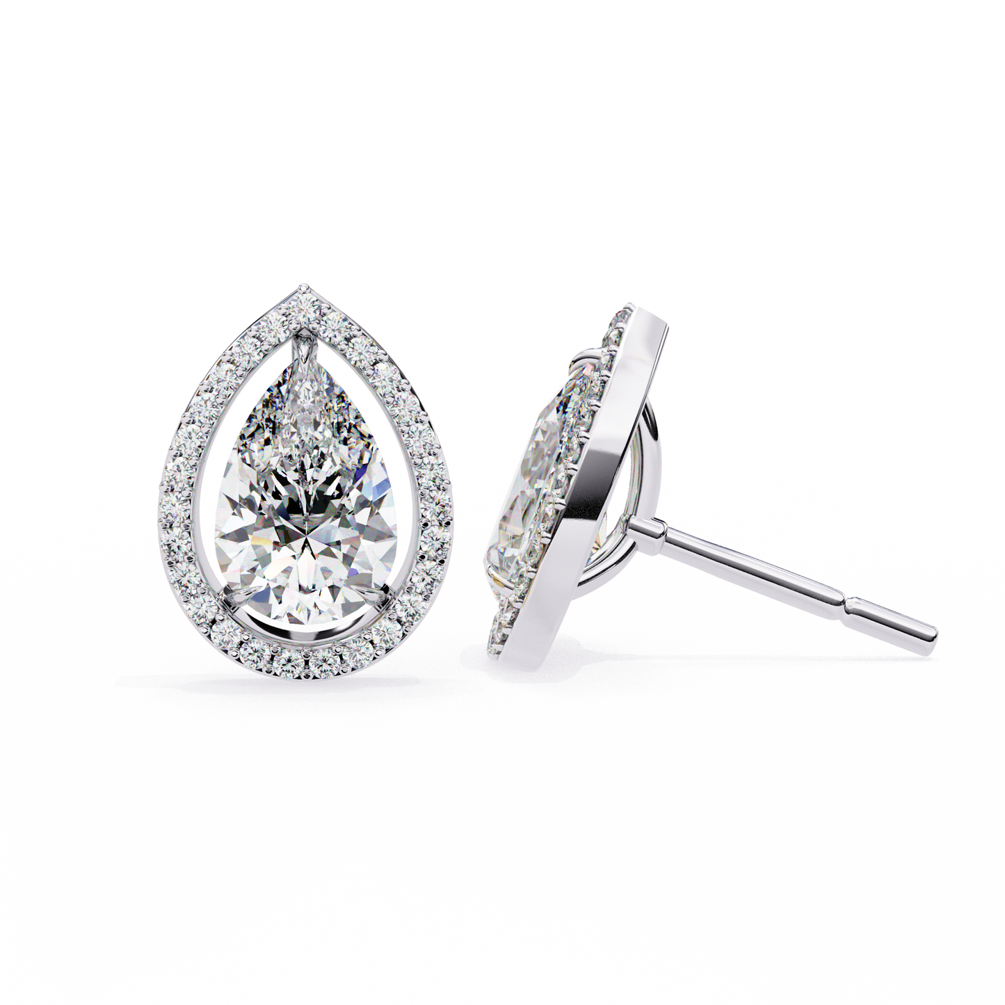 14K Gold  Pear-Cut Diamond Halo Stud Earrings – 1.60ct  Elegant Sparkle
