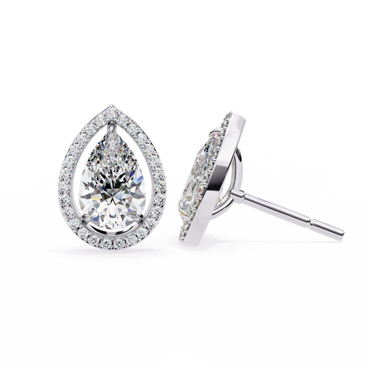14K Gold  Pear-Cut Diamond Halo Stud Earrings – 1.60ct  Elegant Sparkle