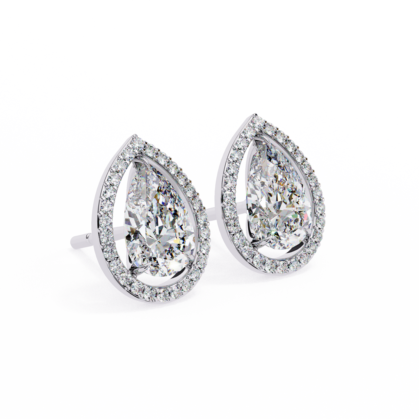14K Gold  Pear-Cut Diamond Halo Stud Earrings – 1.60ct  Elegant Sparkle