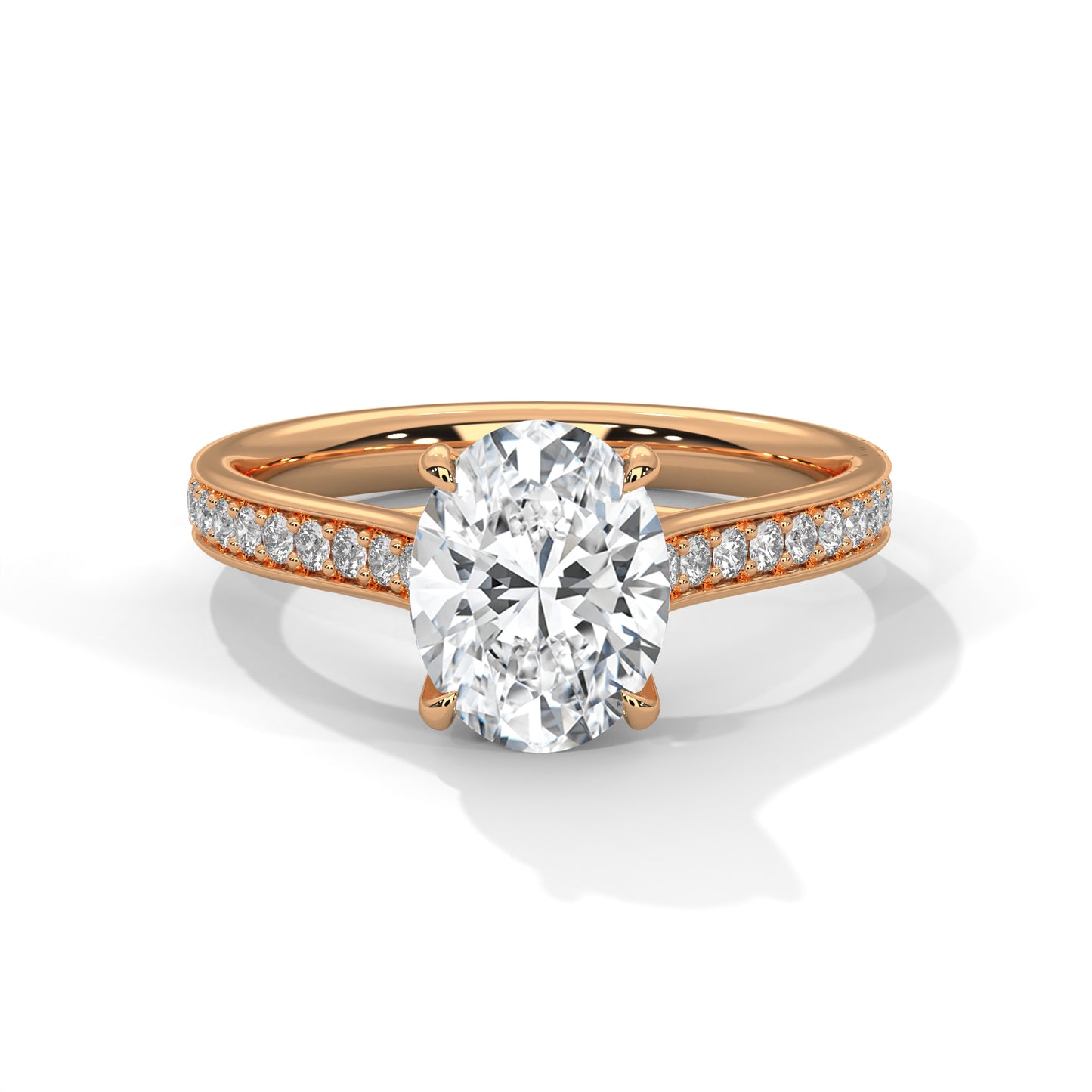 Oval Cut Diamond Engagement Ring with Diamond Band – 14K Gold