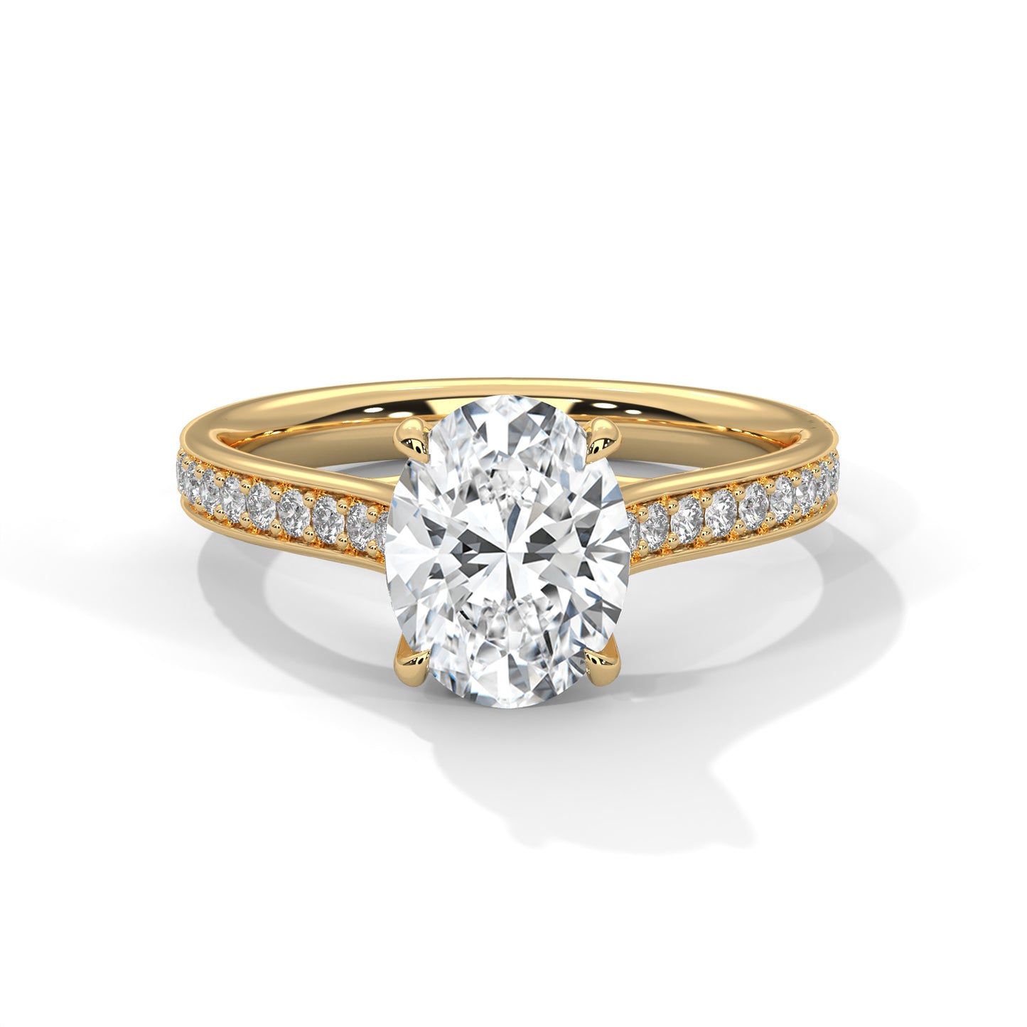 Oval Cut Diamond Engagement Ring with Diamond Band – 14K Gold