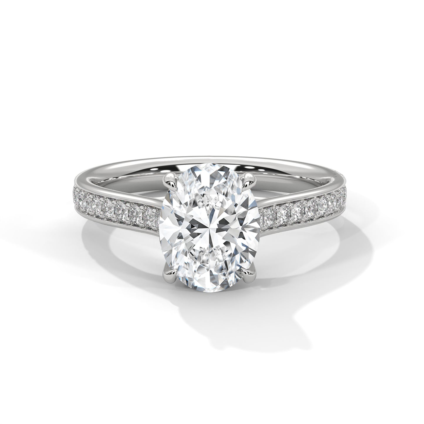 Oval Cut Diamond Engagement Ring with Diamond Band – 14K Gold