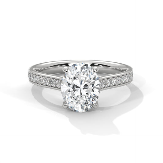 Oval Cut Diamond Engagement Ring with Diamond Band – 14K Gold