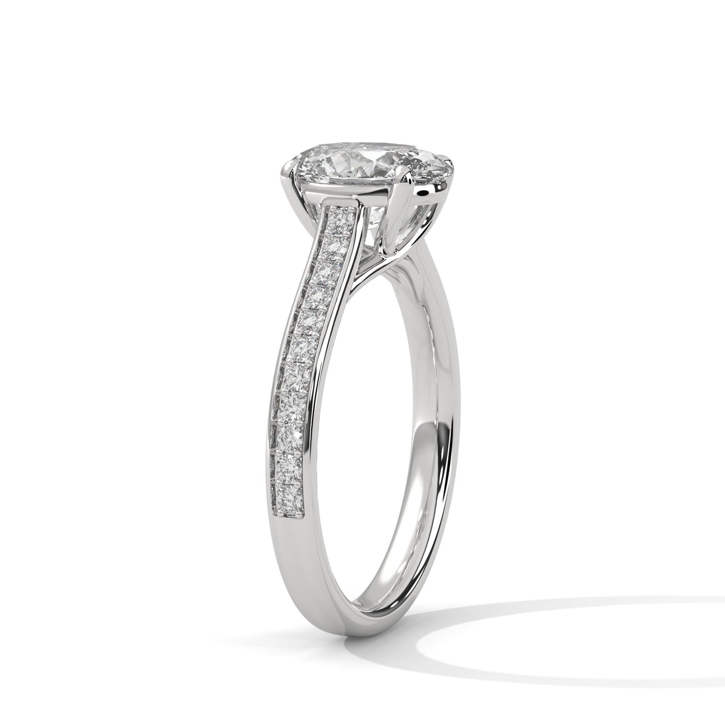 Oval Cut Diamond Engagement Ring with Diamond Band – 14K Gold