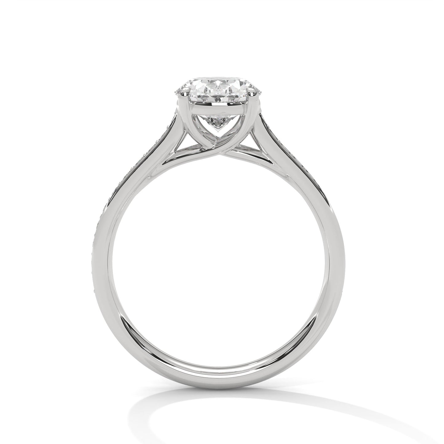 Oval Cut Diamond Engagement Ring with Diamond Band – 14K Gold