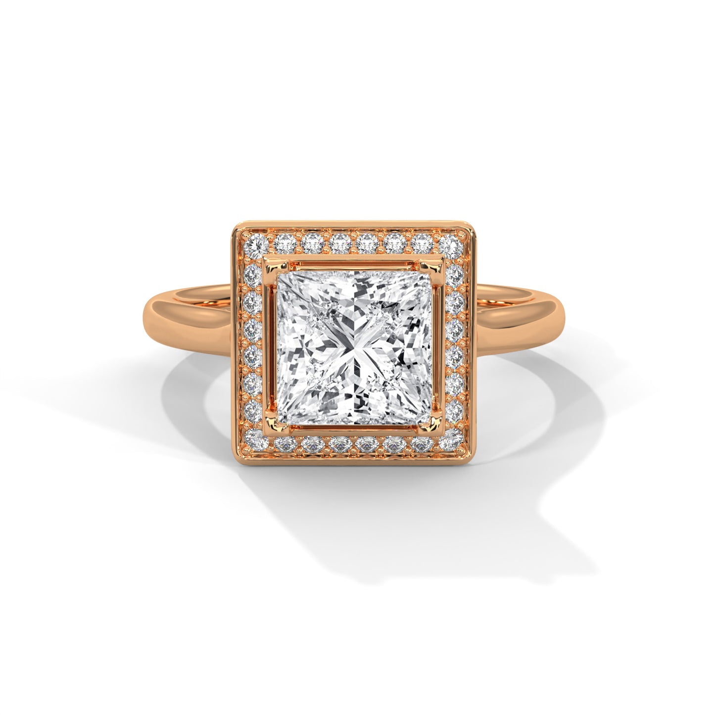 1.25 Carat Halo Princess Cut Diamond Ring in 14K Gold | IGI Certified