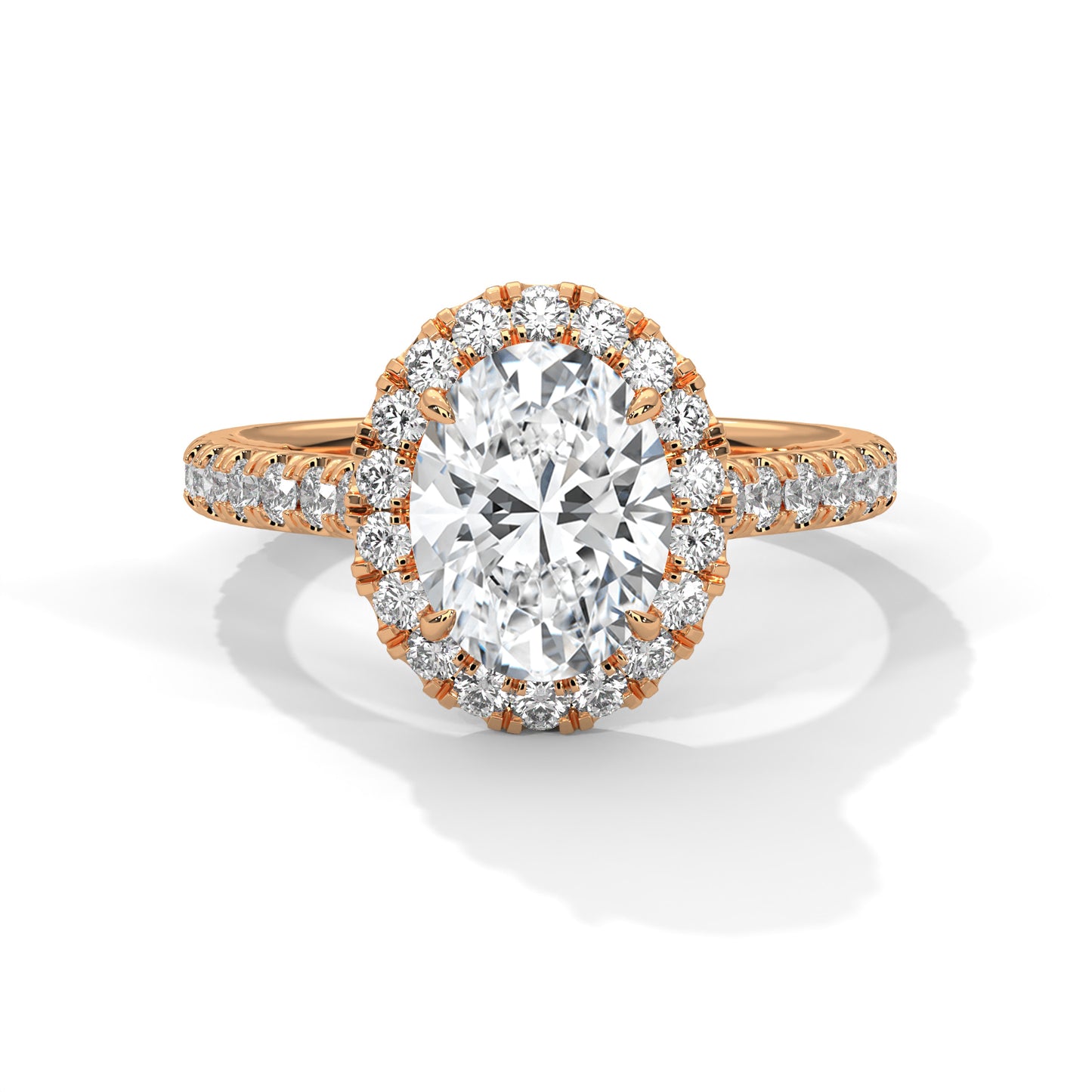 Oval Cut Diamond Halo Ring – 14K Gold Engagement Ring with Accent Diamonds