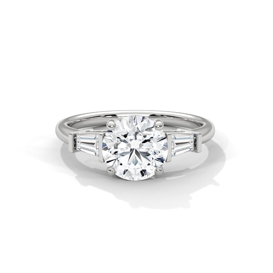 1 Carat Round Lab-Grown Diamond Ring in 14K Gold with Baguette Side Stones | IGI Certified