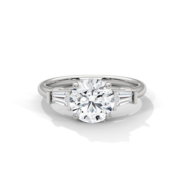1 Carat Round Lab-Grown Diamond Ring in 14K Gold with Baguette Side Stones | IGI Certified