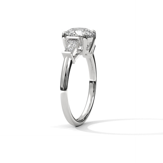 1 Carat Round Lab-Grown Diamond Ring in 14K Gold with Baguette Side Stones | IGI Certified