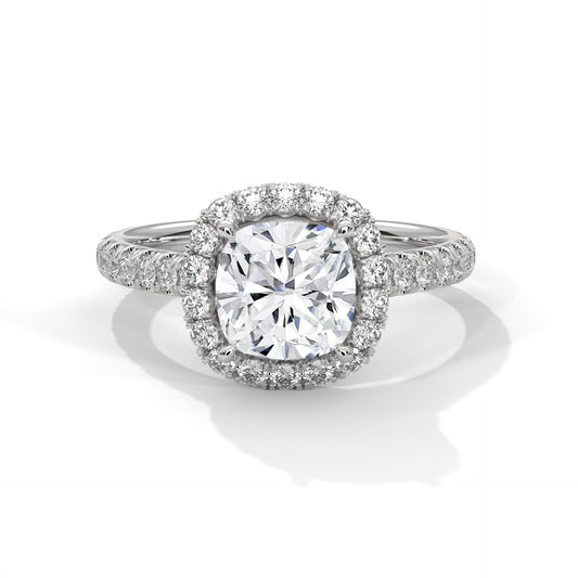 1 Carat Lab-Grown Cushion Cut Diamond Ring in 14K Gold with Halo & IGI Certification
