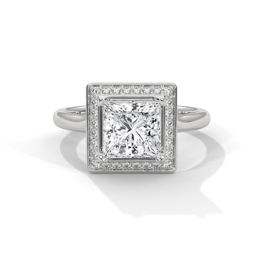 1.25 Carat Halo Princess Cut Diamond Ring in 14K Gold | IGI Certified