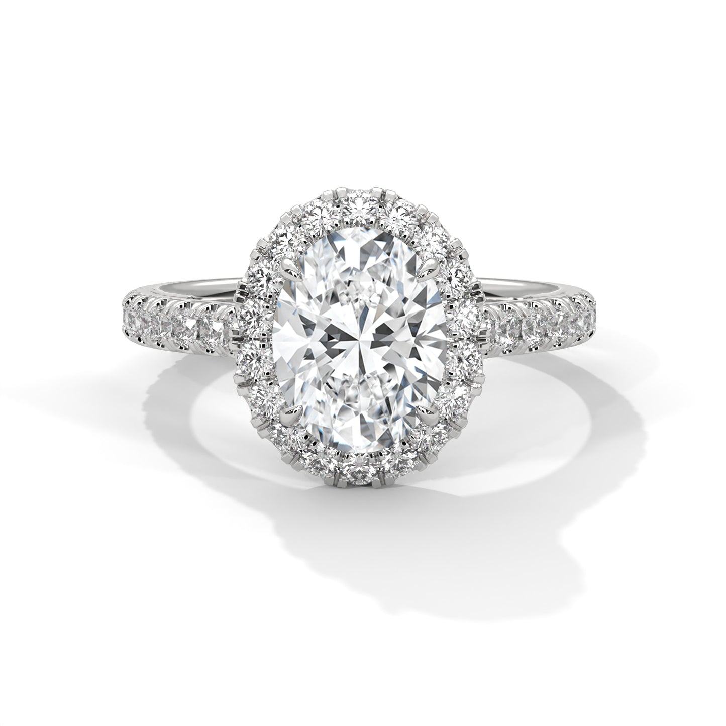 Oval Cut Diamond Halo Ring – 14K Gold Engagement Ring with Accent Diamonds