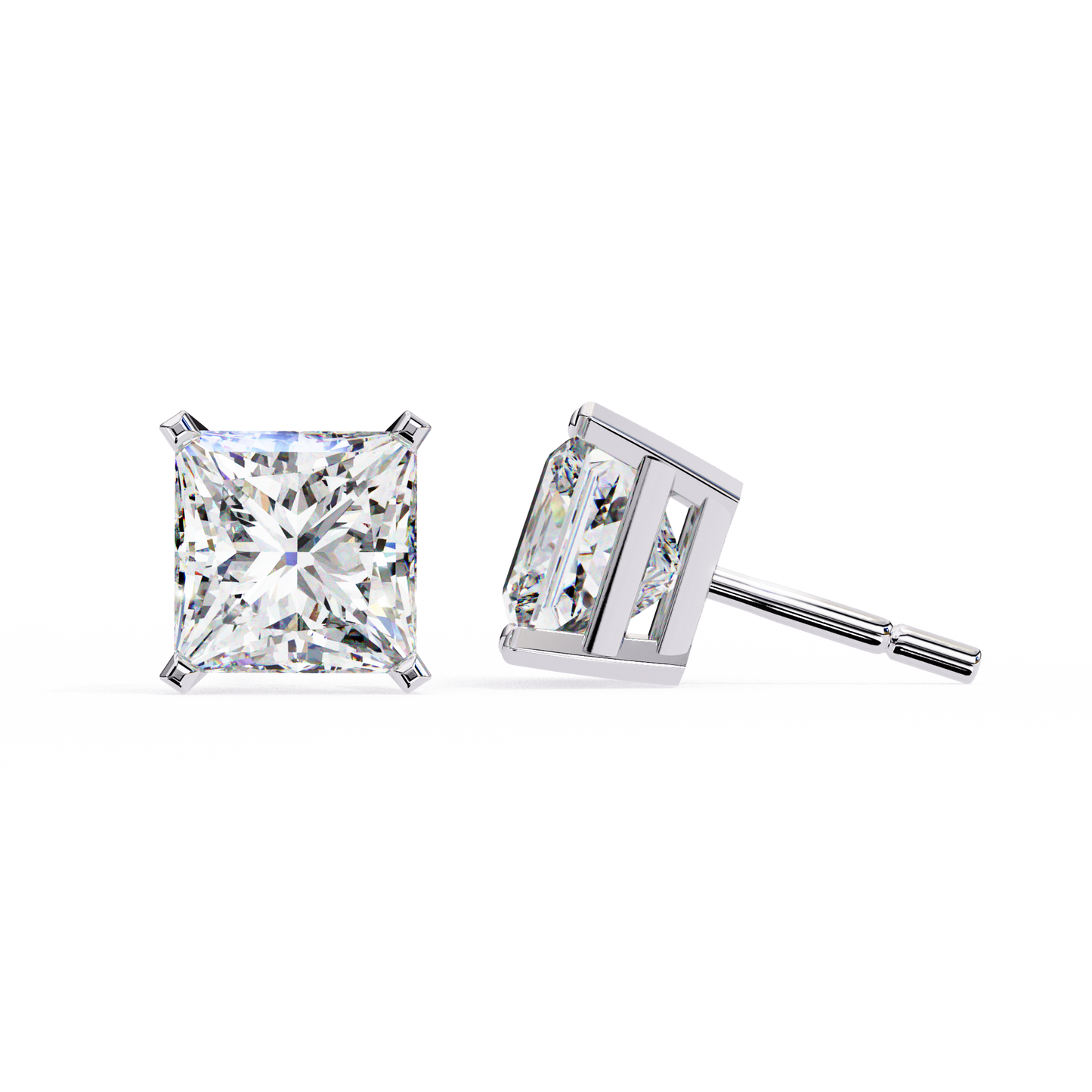 Elegant 14K Gold Princess Cut Diamond Stud Earrings with 4 Prong Setting