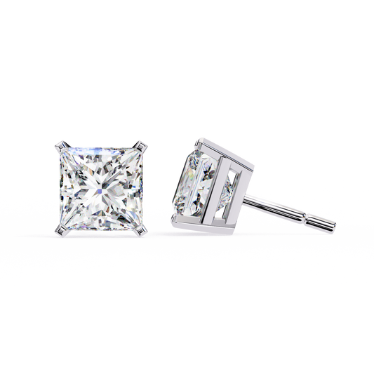 Elegant 14K Gold Princess Cut Diamond Stud Earrings with 4 Prong Setting
