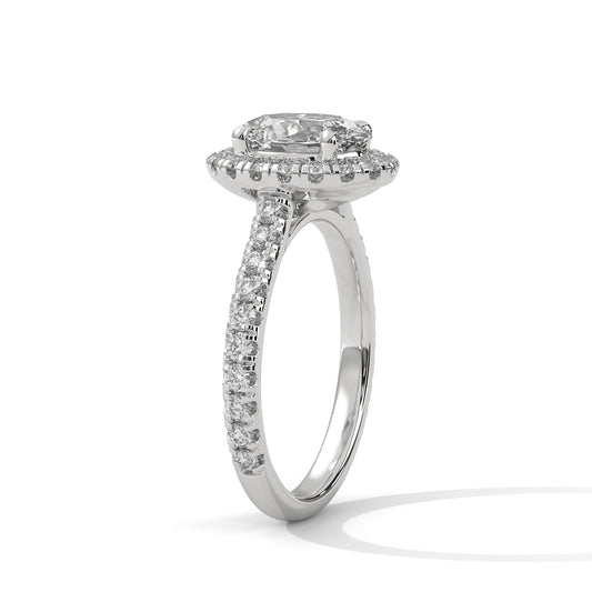 Oval Cut Diamond Halo Ring – 14K Gold Engagement Ring with Accent Diamonds