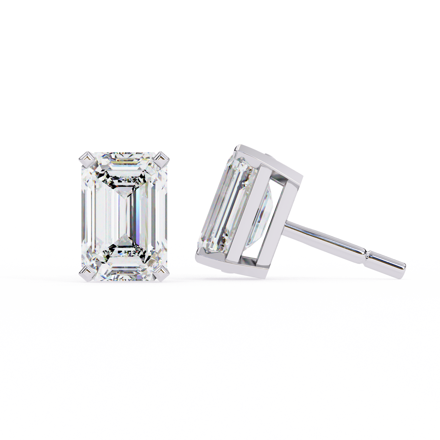 Elegant 14K Gold Emerald Cut Diamond Stud Earrings with 4 Prong Setting