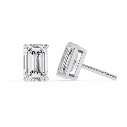 Elegant 14K Gold Emerald Cut Diamond Stud Earrings with 4 Prong Setting