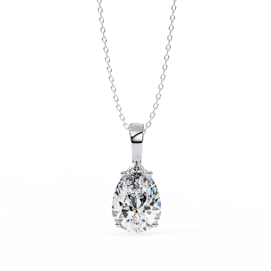 3 Carat Pear Cut Diamond Pendant Necklace in 14K Gold with IGI Certification – White, Yellow & Rose Gold