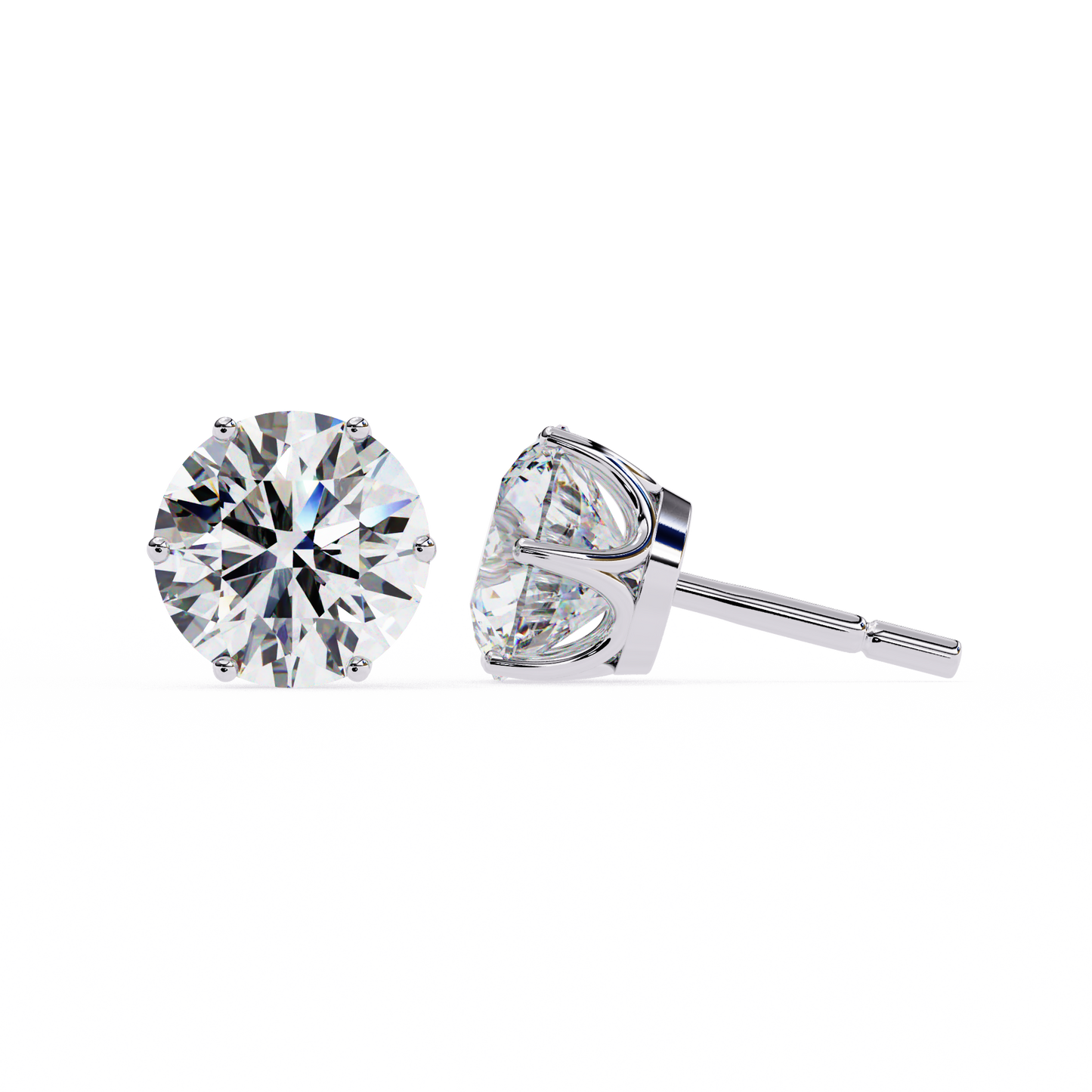 Classic 14K Gold Round Cut Diamond Stud Earrings with 6 Prong Setting