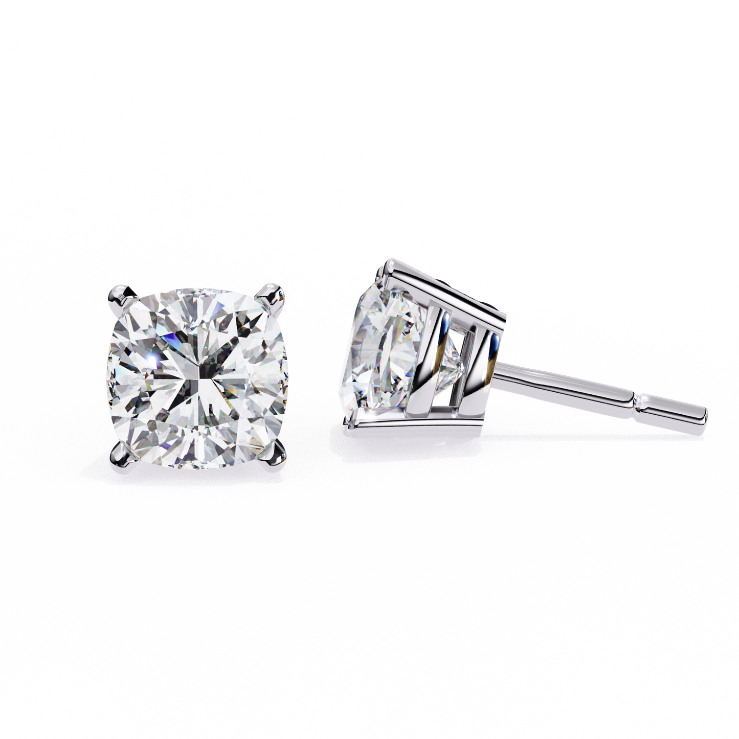 Stylish 14K Gold Cushion Cut Diamond Stud Earrings with 4 Prong Setting