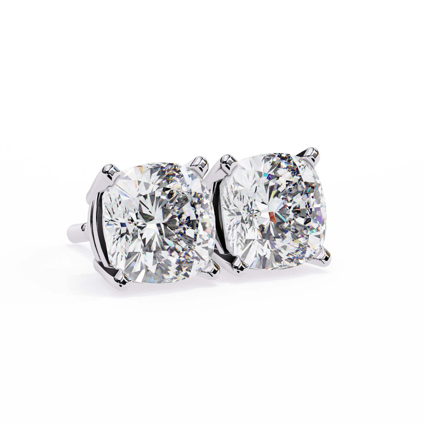 Stylish 14K Gold Cushion Cut Diamond Stud Earrings with 4 Prong Setting
