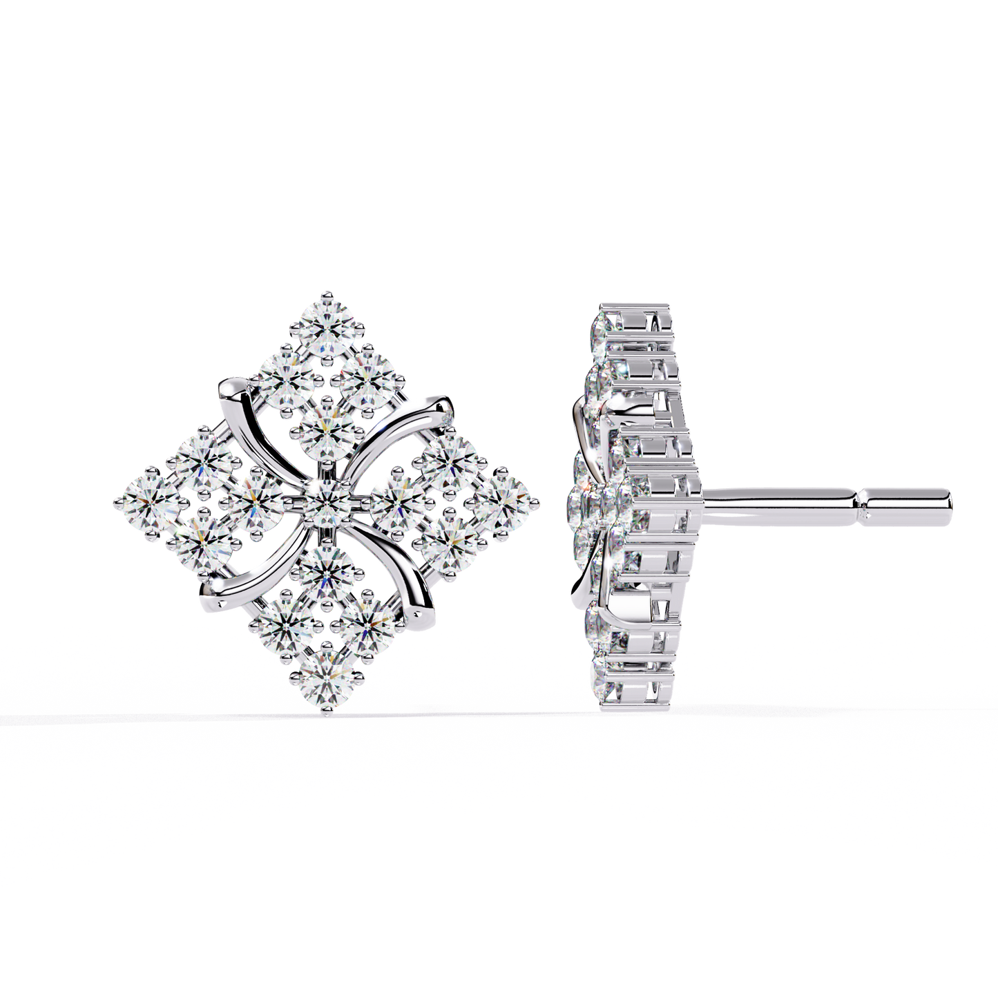 Floral Sparkle Diamond Stud Earrings – 14K Gold in Yellow, White & Rose | 0.80ct Diamonds
