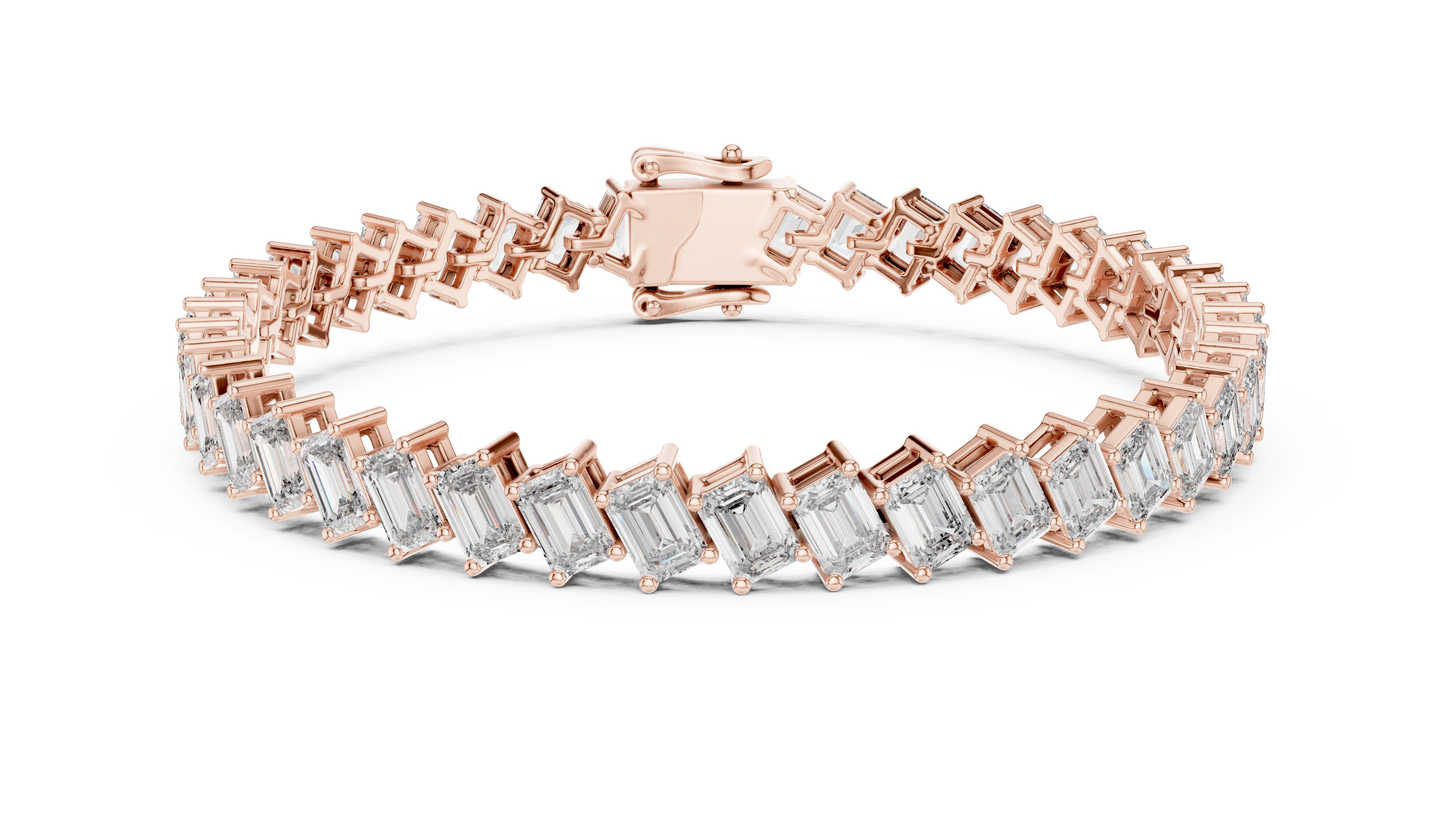 8 Carat Emerald Cut Diamond Bracelet | 42 Diamonds | 14K Gold | IGI Certified