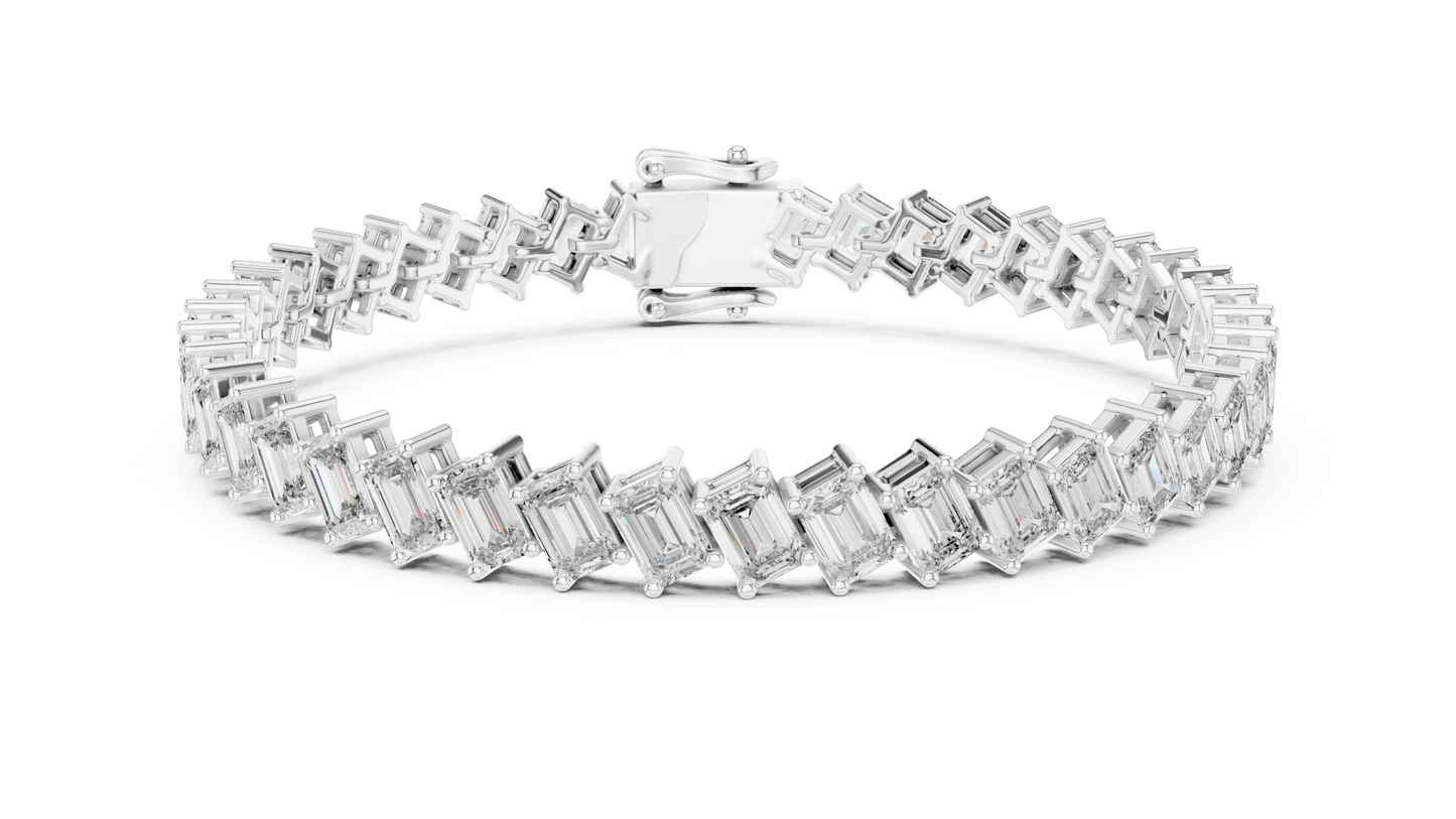 8 Carat Emerald Cut Diamond Bracelet | 42 Diamonds | 14K Gold | IGI Certified