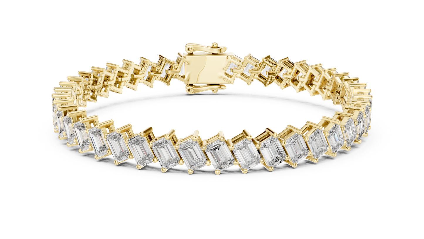 8 Carat Emerald Cut Diamond Bracelet | 42 Diamonds | 14K Gold | IGI Certified