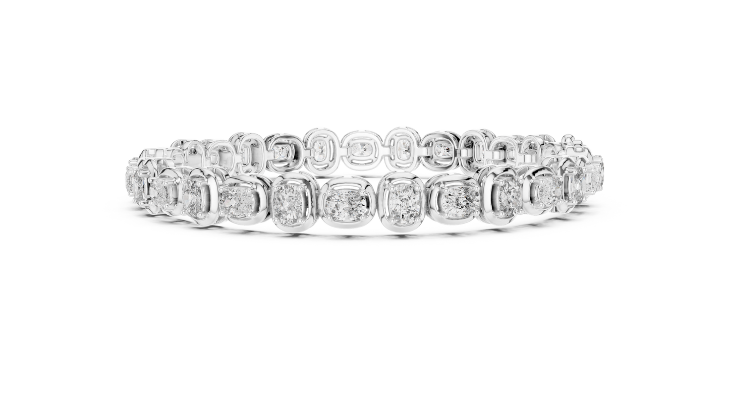 Роскошный теннисный браслет с бриллиантом огранки «кушон» 8 карат из 14-каратного золота — сертифицирован IGI