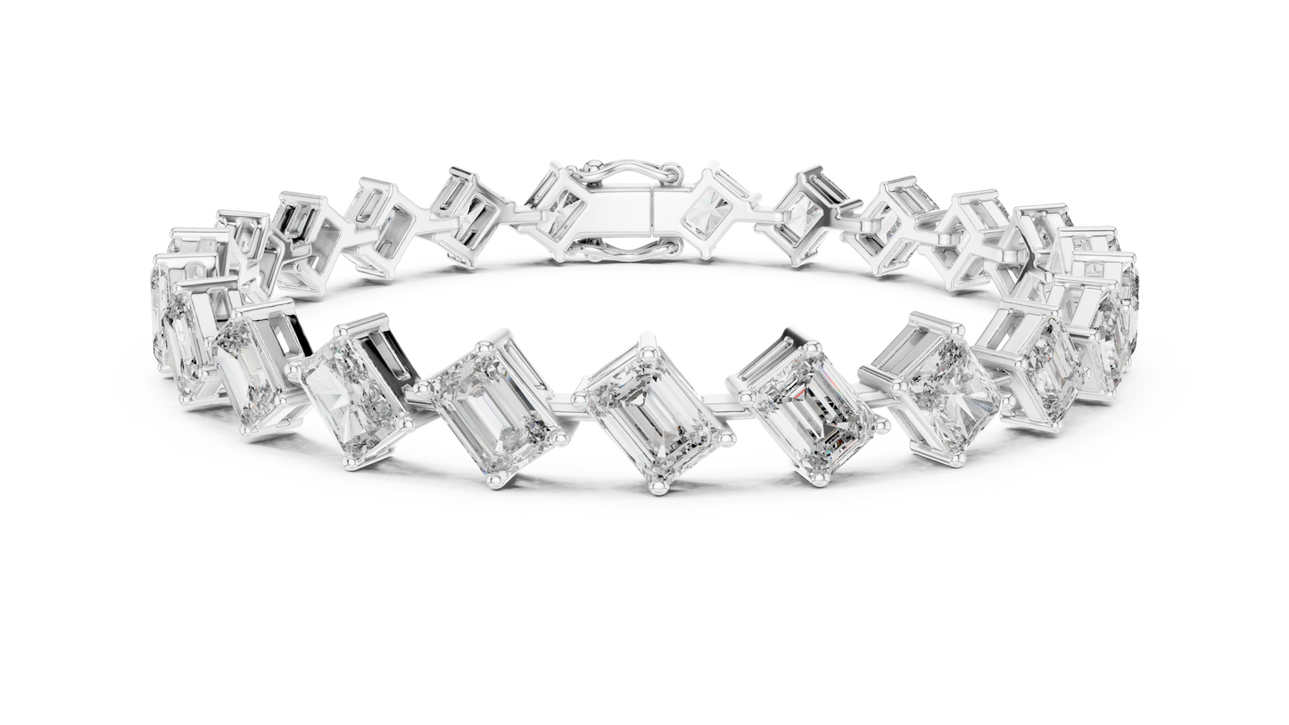 14K Gold Diamond Bracelet (23 Diamonds, 13.80 Ct) | Emerald & Radiant Cut | Available in Yellow, White & Rose Gold